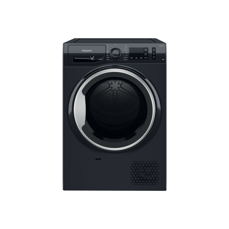 Refurbished Hotpoint Crease Care NTM1192BSKUK Freestanding Heat Pump 9KG Tumble Dryer Black
