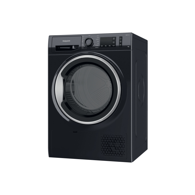 Refurbished Hotpoint Crease Care NTM1192BSKUK Freestanding Heat Pump 9KG Tumble Dryer Black