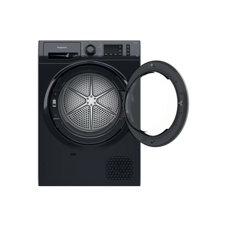 Refurbished Hotpoint Crease Care NTM1192BSKUK Freestanding Heat Pump 9KG Tumble Dryer Black