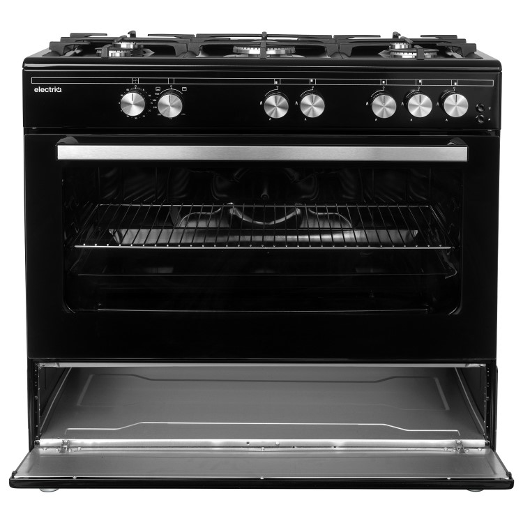 Refurbished electriQ EQRANGE90GASBLACK 90cm Gas Single Oven Range Cooker Black
