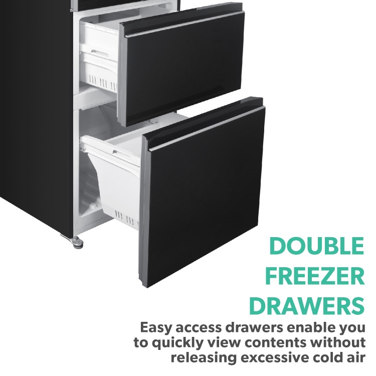 Refurbished electriQ eiQ60FDFF Freestanding 320 Litre Frost Free American Fridge Freezer Black Glass