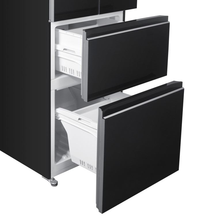 Refurbished electriQ eiQ60FDFF Freestanding 320 Litre Frost Free American Fridge Freezer Black Glass