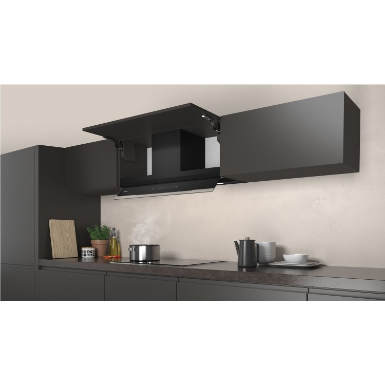 Refurbished Neff N70 90cm Canopy Cooker Hood with Fold-out Glass Deflector - Black