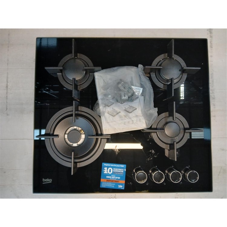 Refurbished Beko HCLW64222S 60cm 4 Burner Gas on Glass Hob Black