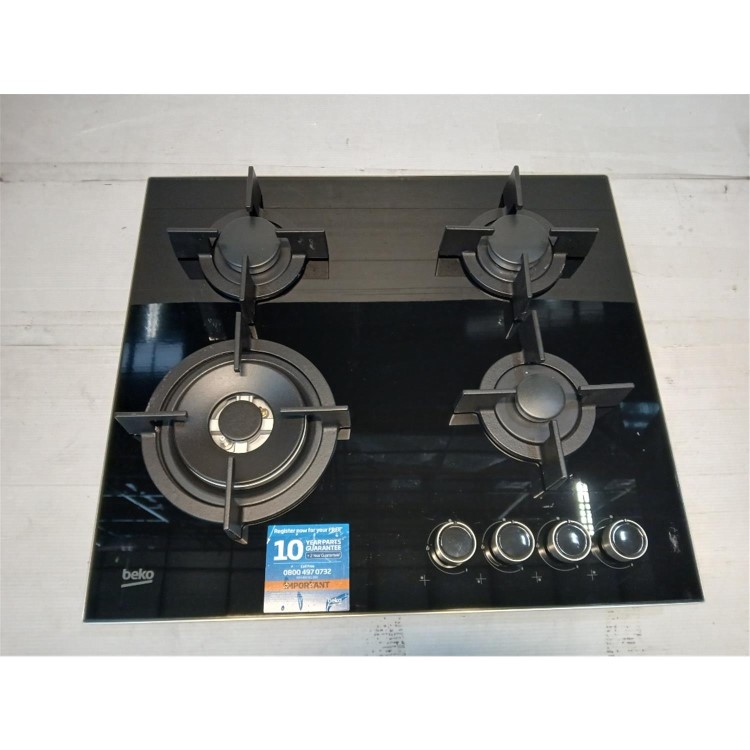 Refurbished Beko HCLW64222S 60cm 4 Burner Gas on Glass Hob Black