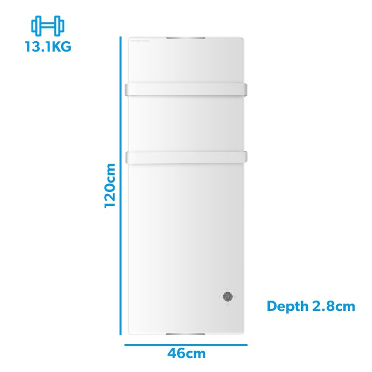 Refurbished electriq 1200W Smart Wall Mounted Designer Glass Heater with Towel Rails - White