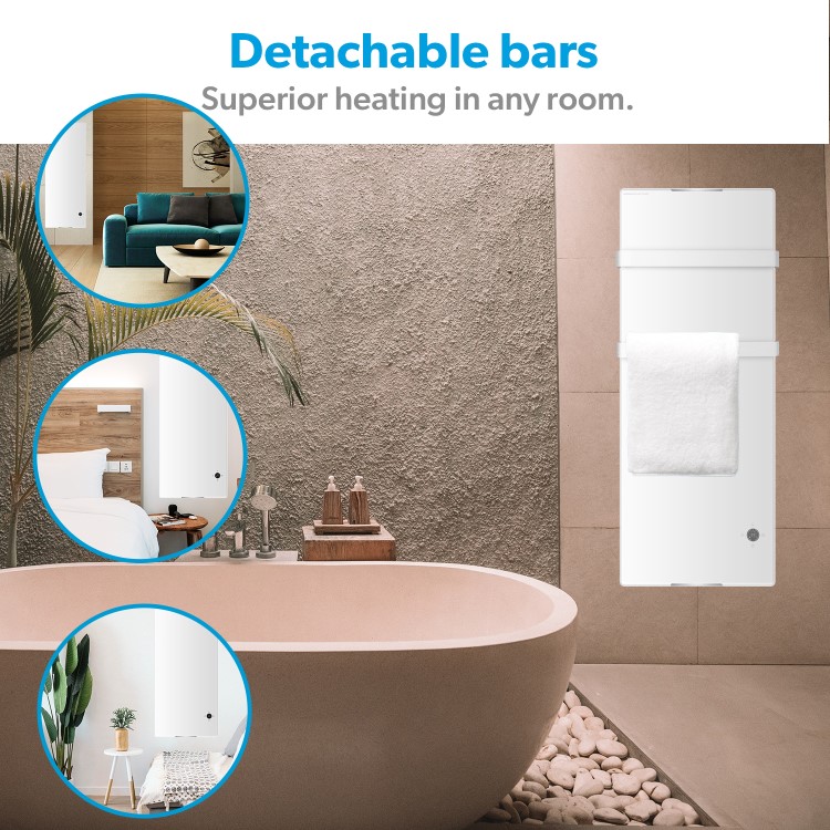 Refurbished electriq 1200W Smart Wall Mounted Designer Glass Heater with Towel Rails - White