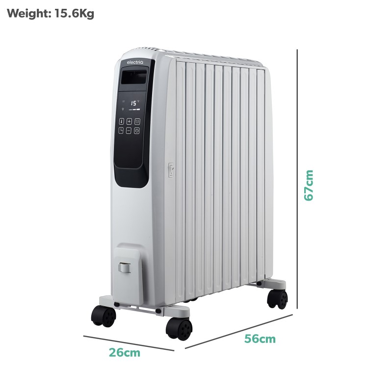 Refurbished electriQ 2500W Smart Oil Filled Radiator with Thermostat and Weekly Timer - White