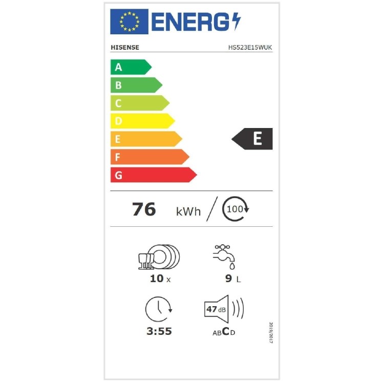 Refurbished Hisense HS523E15WUK 10 Place Freestanding Slimline Dishwasher White