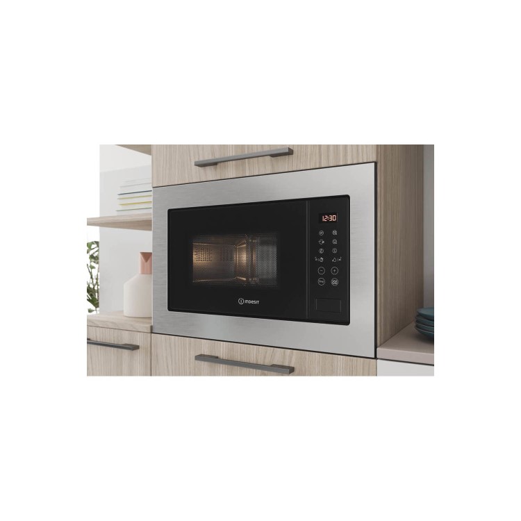 Refurbished Indesit Built-In 900W Microwave with Grill - Stainless Steel