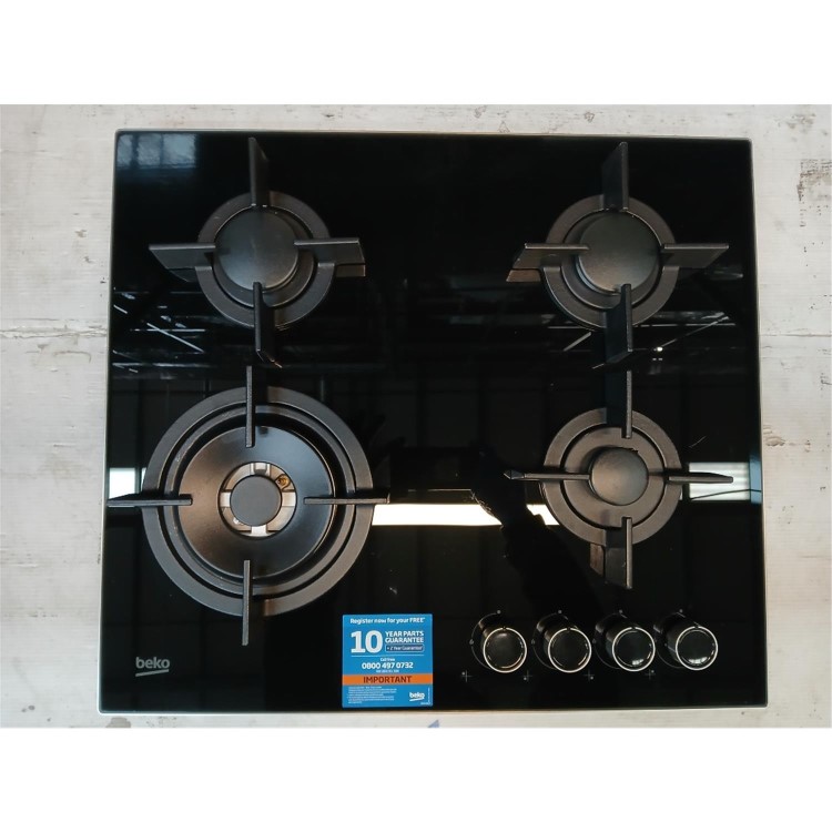Refurbished Beko HCLW64222S 60cm 4 Burner Gas on Glass Hob Black