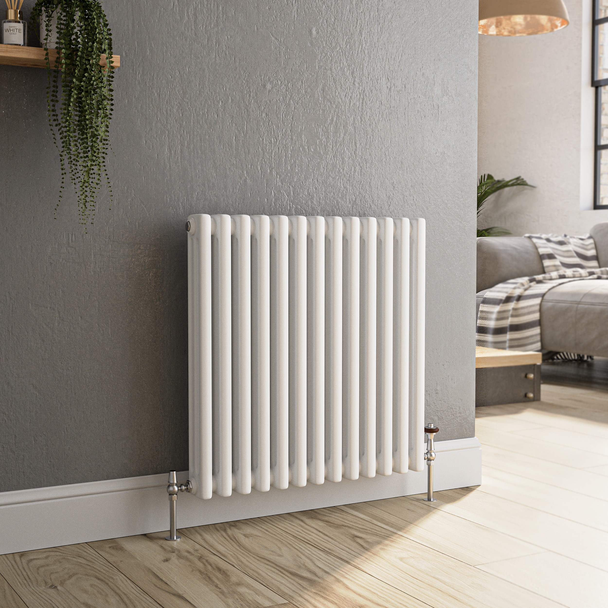 Reggio  Horizontal Triple Column Traditional Radiator 600X605mm 2586 Btu Cast Iron Style HCT13-600-WCT