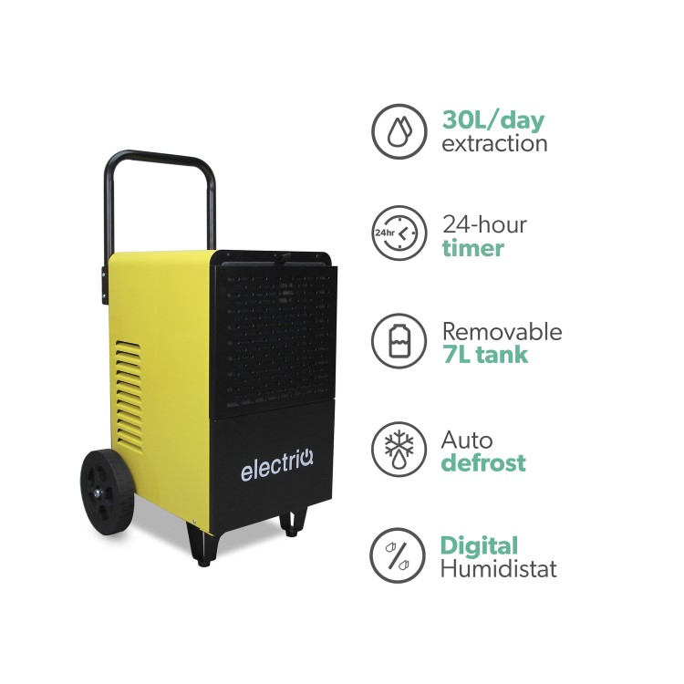 Refurbished ECD30-V2 electriQ 30 litre per day Commercial Dehumidifier on Large wheels with digital humidistat