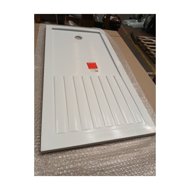 GRADE A2 - 1600x800mm Walk-In Rectangular Shower Tray with Drying Area - White Stone Resin - Purity