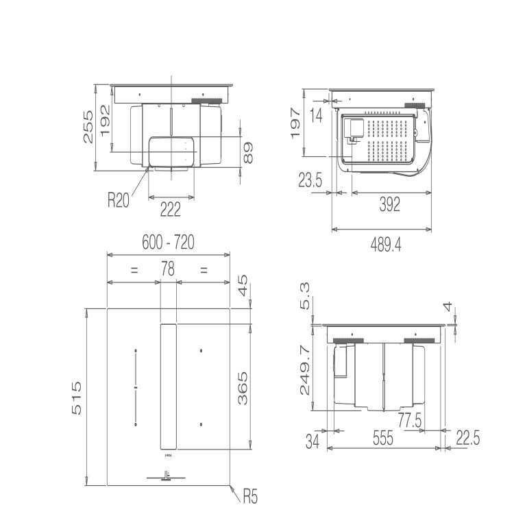 Refurbished Elica NikolaTesla Fit NT-FIT-70 72cm Venting Induction Hob with Built-In Extraction