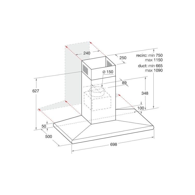 Refurbished Hotpoint PHC77FLBIX 70cm Chimney Cooker Hood Stainless Steel