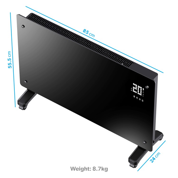 Refurbished electriQ 2500W Smart Designer Glass Panel Convection Heater - Wall Mountable & Bathroom Safe - Black
