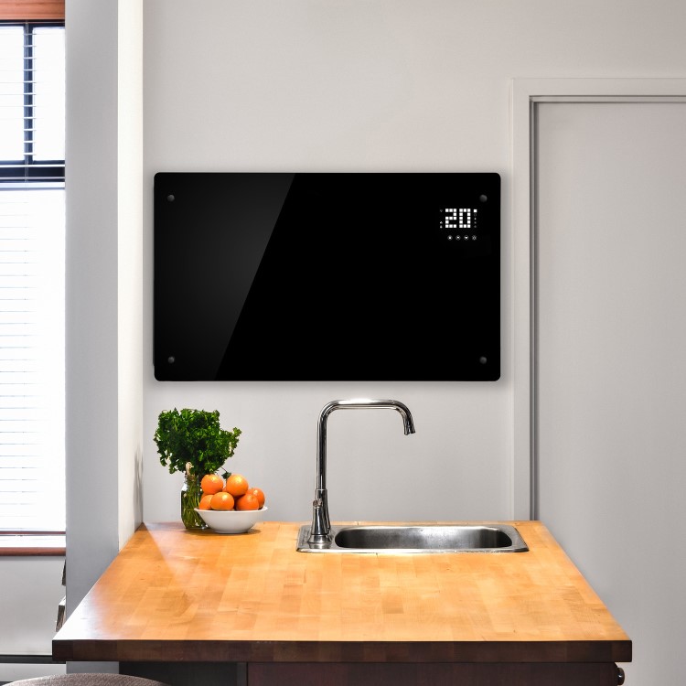Refurbished electriQ 2500W Smart Designer Glass Panel Convection Heater - Wall Mountable & Bathroom Safe - Black