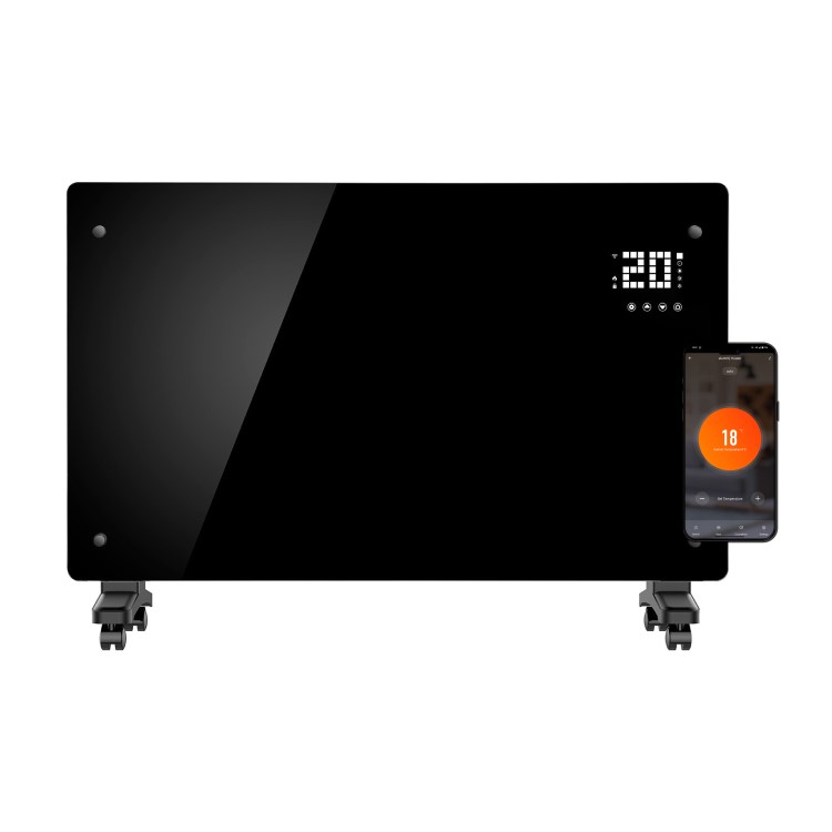 Refurbished electriQ 2500W Smart Designer Glass Panel Convection Heater - Wall Mountable & Bathroom Safe - Black
