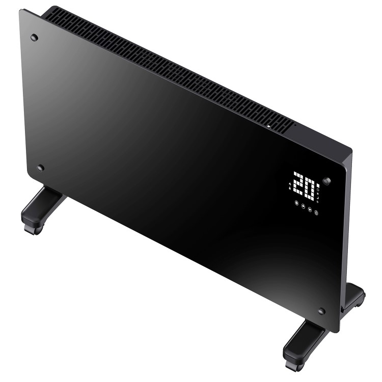 Refurbished electriQ 2500W Smart Designer Glass Panel Convection Heater - Wall Mountable & Bathroom Safe - Black