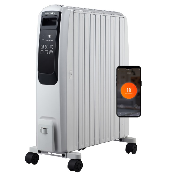Refurbished - electriQ 2500W Smart Oil Filled Radiator with Thermostat and Weekly Timer - White