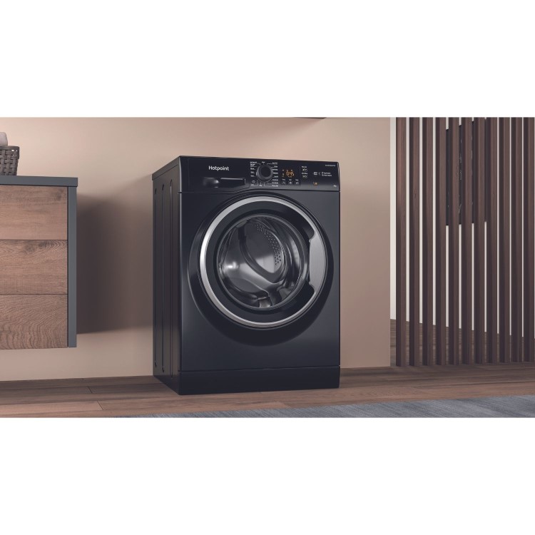 Refurished Hotpoint AntiStain NSWM846BSUK Freestanding 8KG 1400 Spin Washing Machine Black