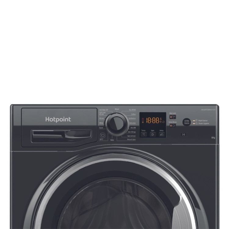 Refurished Hotpoint AntiStain NSWM846BSUK Freestanding 8KG 1400 Spin Washing Machine Black