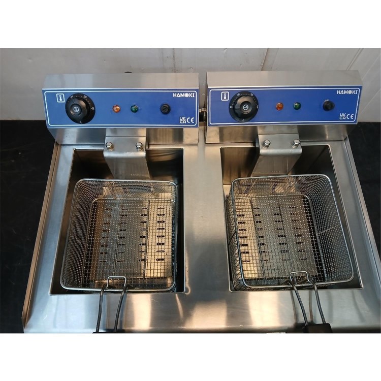 Refurbished Hamoki EF-132V Electric Countertop Fryer 2 x 13ltr Twin Tank With Drain Taps - 2 x 3kW - Commercial Catering Model