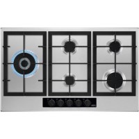 Refurbished 86cm Five Burner Gas Hob With Cast Iron Pan Stands - Stainless Steel