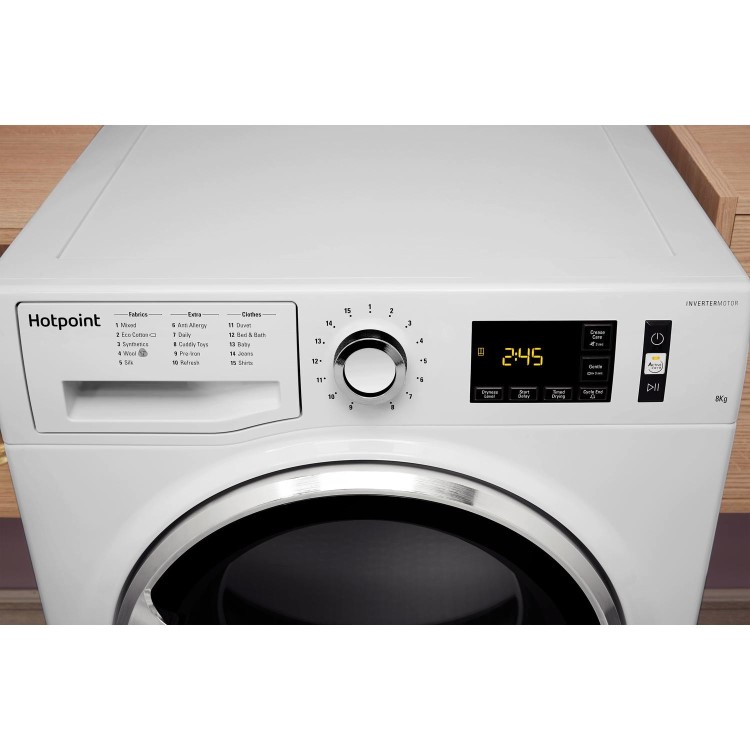 Refurbished Hotpoint ActiveCare NTM1182XB Freestanding Condenser 8KG Tumble Dryer With Heat Pump Tech White