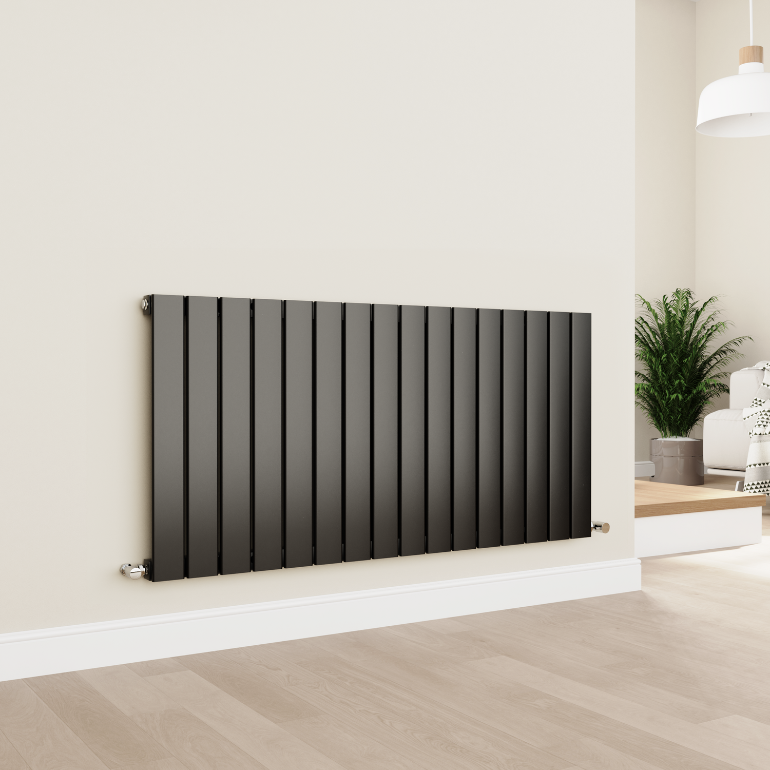 Midnight Horizontal Flat Designer Aluminium Radiator 600x1200mm Single Panel 3683 BTU