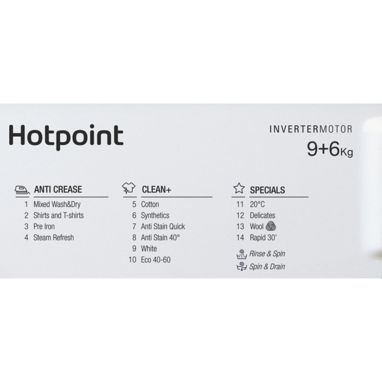 Hotpoint Anti-Stain 9kg Wash 6kg Dry 1400rpm Integrated Washer Dryer - White