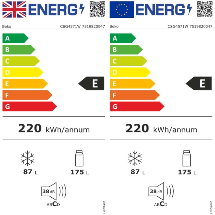 Refurbished Beko CSG4571W Freestanding 262 Litre 70/30 Fridge Freezer White