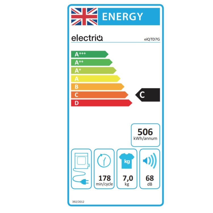 electriQ Series 2 7kg Vented Tumble Dryer - Reverse Action - White