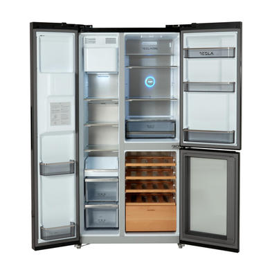 Refurbished Tesla T530TDBG 529 Litres French Style American Fridge Freezer - Black
