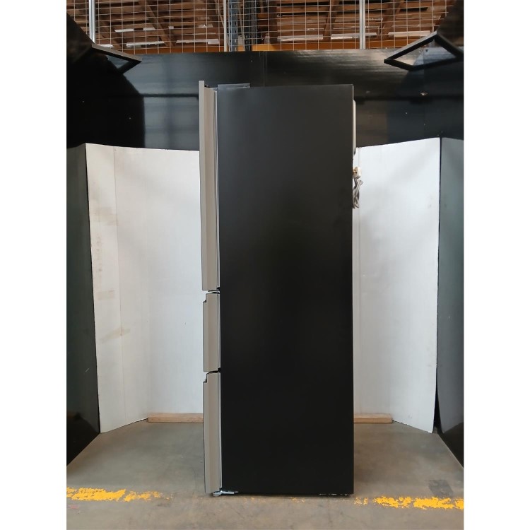 GRADE A2 - electriQ 320 Litre French Style American Fridge Freezer - Black Glass
