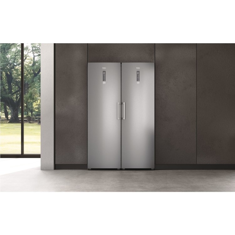 Refurbished Haier Instaswitch H3F330SEH1 Freestanding 330 Litre Upright Freezer Silver
