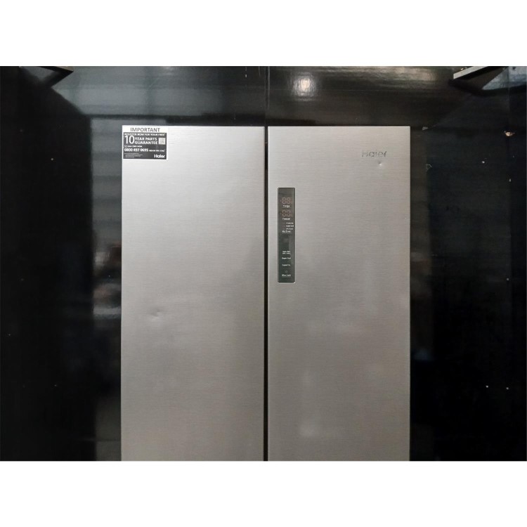 Refurbished Haier FD 70 Series 5 446 Litre French Style American Fridge Freezer - Platinum Inox