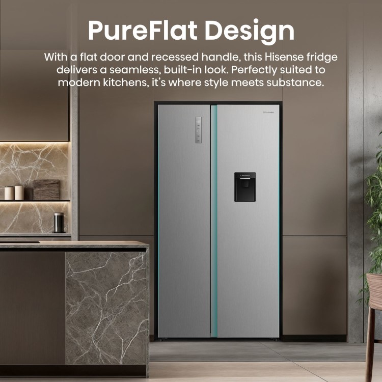 Refurbished Hisense PureFlat 541 Litre Side-by-Side American Fridge Freezer - Silver