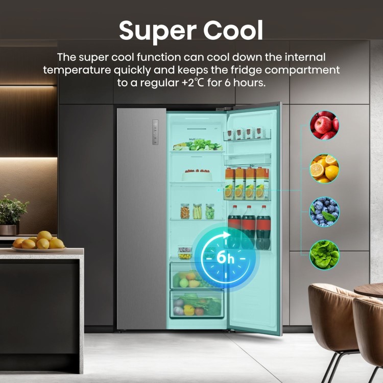 Refurbished Hisense PureFlat 541 Litre Side-by-Side American Fridge Freezer - Silver