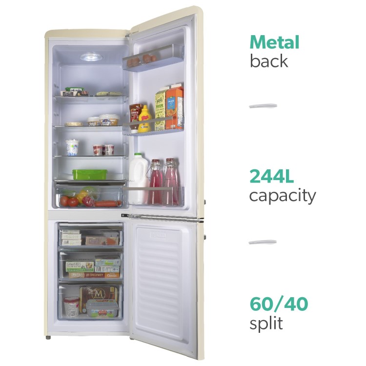 Refurbished 244 Litre 60/40 Retro Freestanding Fridge Freezer - Cream