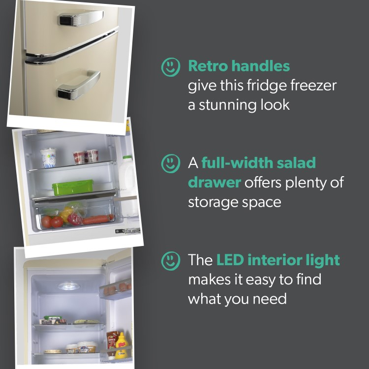 Refurbished 244 Litre 60/40 Retro Freestanding Fridge Freezer - Cream