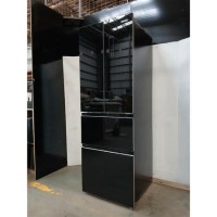 GRADE A2 - electriQ 320 Litre French Style American Fridge Freezer - Black Glass