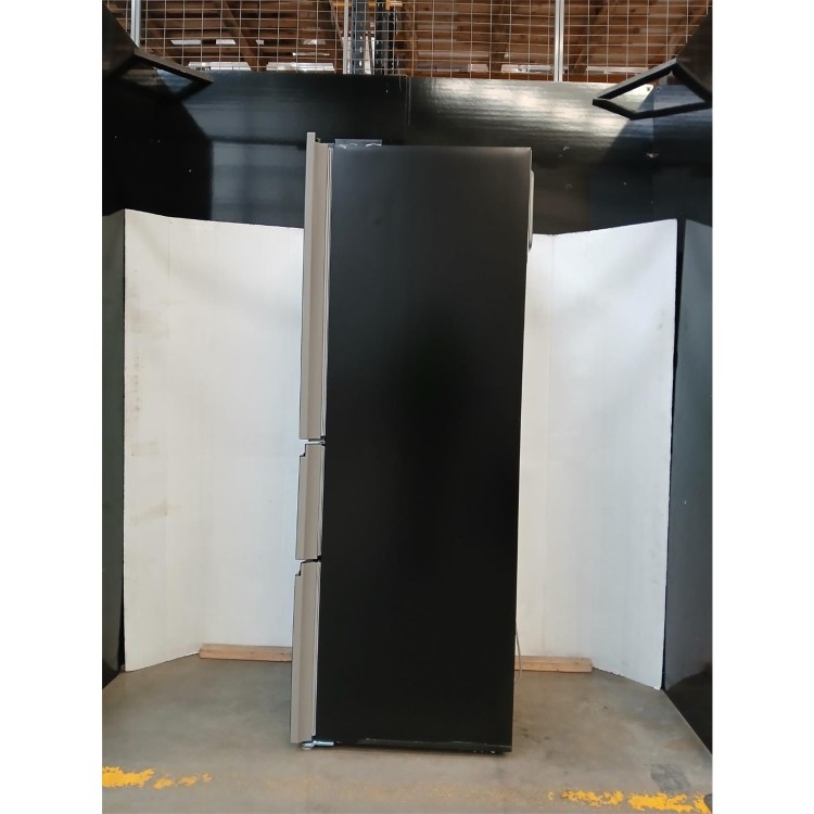 GRADE A2 - electriQ 320 Litre French Style American Fridge Freezer - Black Glass