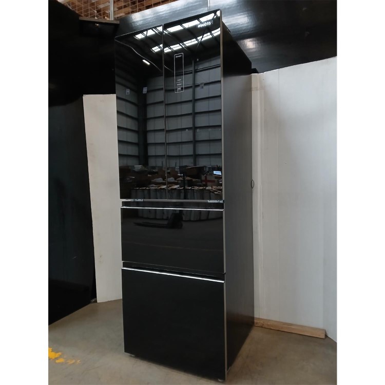 GRADE A2 - electriQ 320 Litre French Style American Fridge Freezer - Black Glass