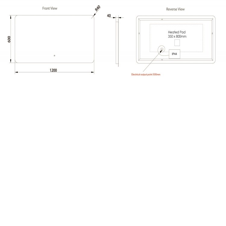 Rectangular Backlit Heated Bathroom Mirror with Lights 1200x600mm- hib. Ambience 120