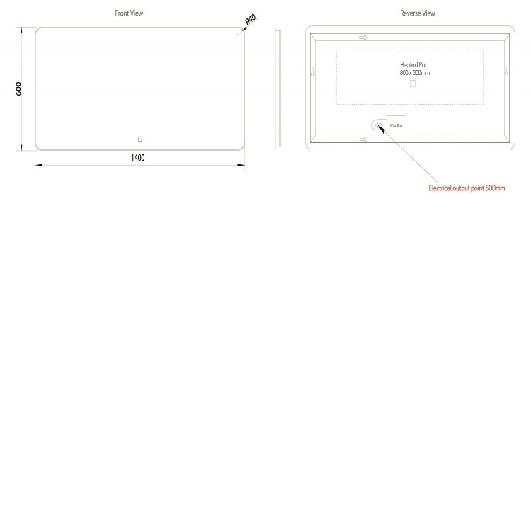 Rectangular Backlit Heated Bathroom Mirror with Lights 1400x600mm- hib. Ambience 140