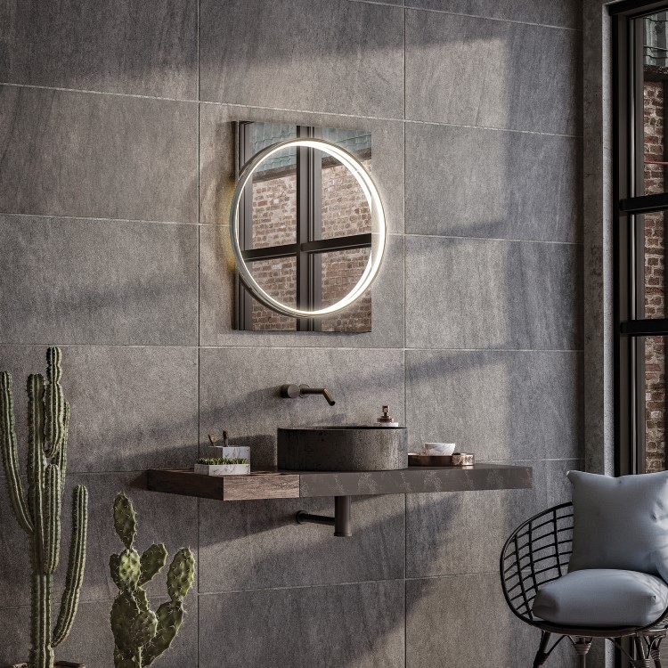 Chrome Round Heated Bathroom Mirror with Lights 500 x 700mm- hib. Solas 50