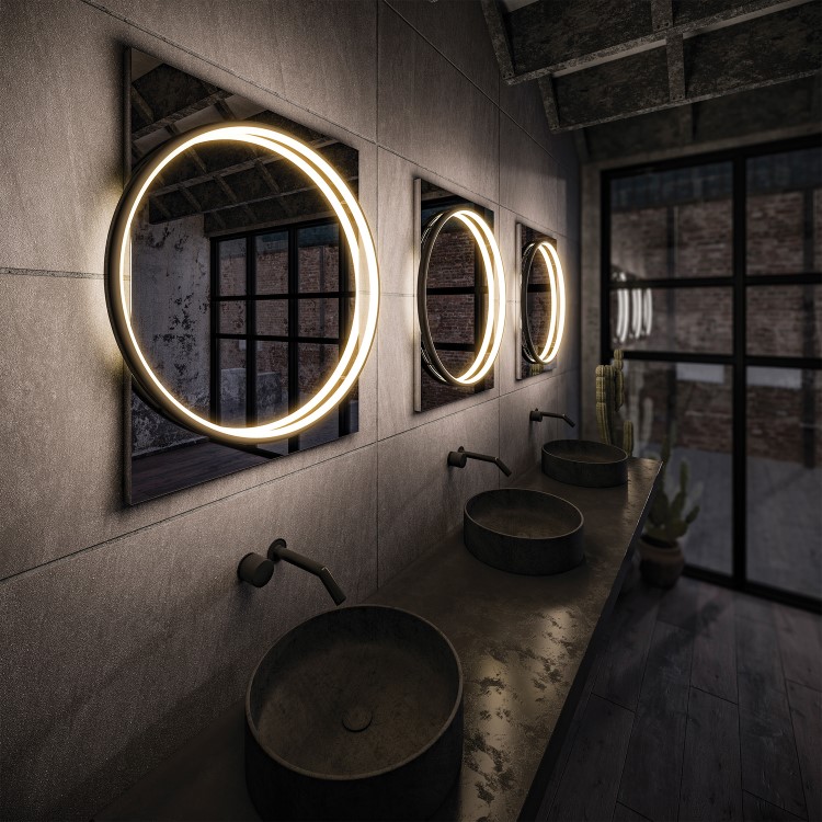 Black Round Heated Bathroom Mirror with Lights 600 x 800mm- hib. Solas 60