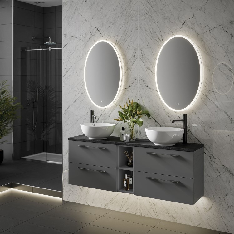 Oval Heated Bathroom Mirror with Lights 800 x 500mm- hib. Arena 80